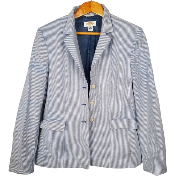 Talbots Blue and White Striped Blazer. Seersucker. 8 - Picture 1 of 9